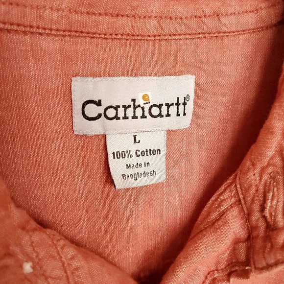 Carhartt Men's Shirt Large Solid Burnt Orange Button Down Pockets Short Sleeve - Picture 3 of 12